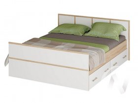 Двуспальная кровать 1,4м Сакура (дуб сонома/белый) в Пушном - pushnoj.mebel-nsk.ru | фото