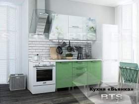 Кухонный гарнитур Бьянка (салатовые блестки) в Пушном - pushnoj.mebel-nsk.ru | фото