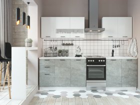 Кухонный гарнитур Дуся 2,0 м (белый глянец/цемент) в Пушном - pushnoj.mebel-nsk.ru | фото