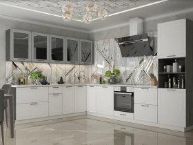 Модульная кухня Глэдис (белый снег/лайт грей софт/корпус анкор темный) в Пушном - pushnoj.mebel-nsk.ru | фото