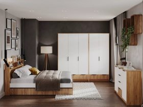 Модульная спальня Ивис (дуб крафт золотой/белый) в Пушном - pushnoj.mebel-nsk.ru | фото