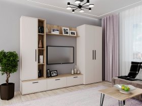 Модульная стенка Верона (сатин/дуб крафт серый) в Пушном - pushnoj.mebel-nsk.ru | фото