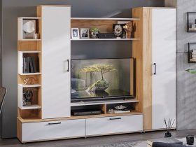 Стенка «Дакота» (дуб крафт золотой/белый ясень) в Пушном - pushnoj.mebel-nsk.ru | фото