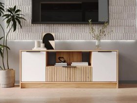 Тумба под ТВ  ТМ-001 Ивис (дуб крафт золотой/белый) в Пушном - pushnoj.mebel-nsk.ru | фото